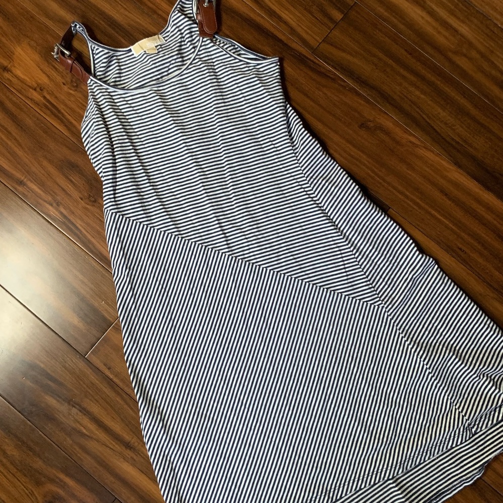 Micheal Michael Kors Striped Leather Buckle Dress